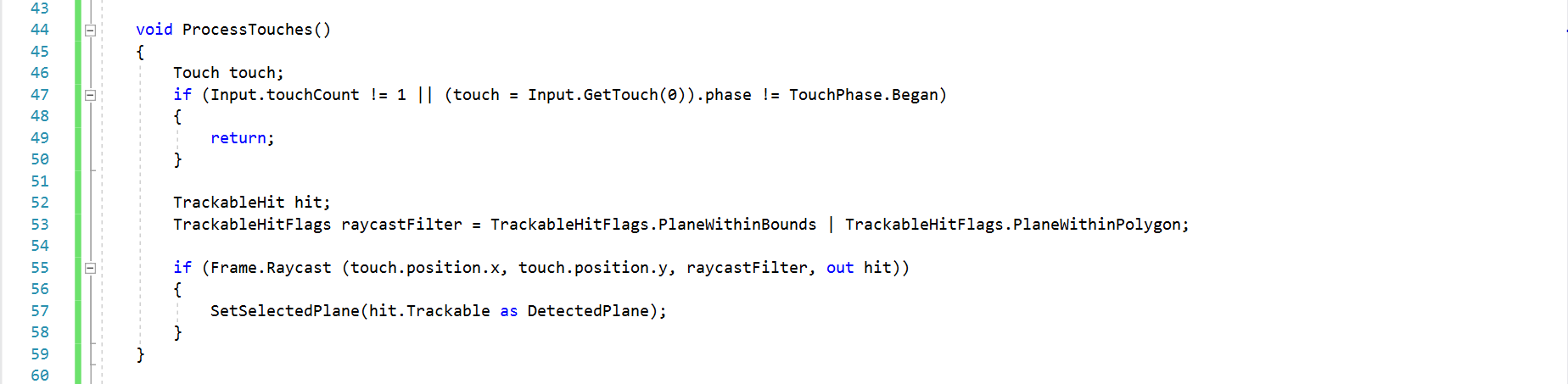 ARCore ProcessTouches