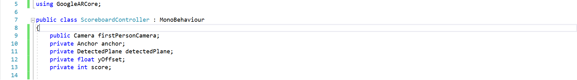 ARCore ScoreboardController variables
