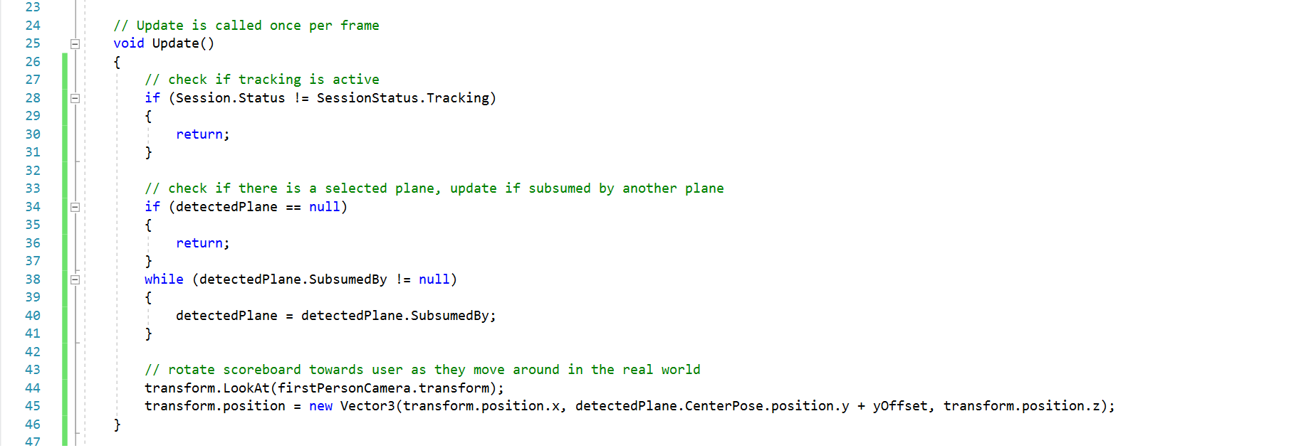 ARCore ScoreboardController Update
