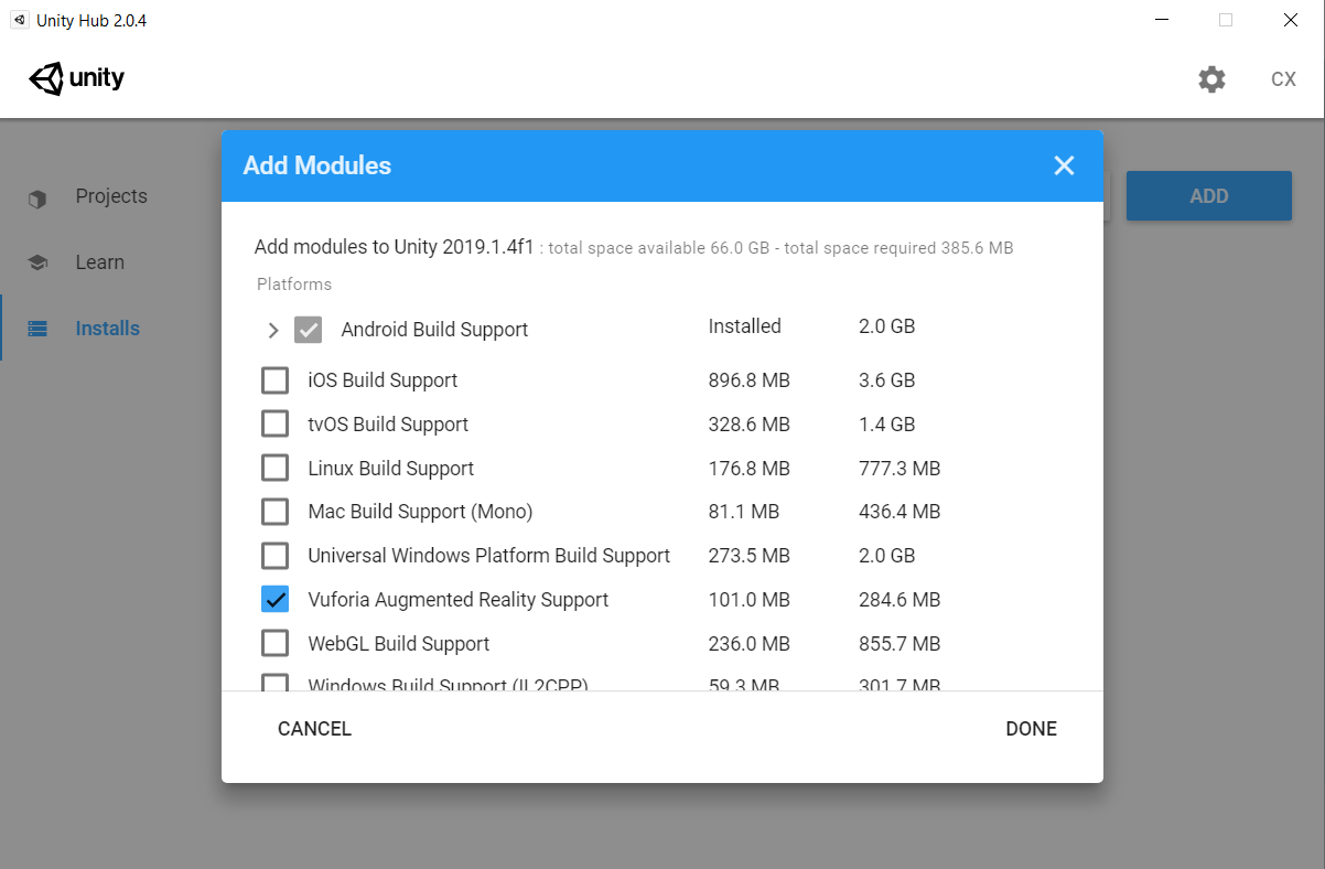 Add Vuforia Component