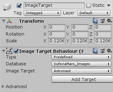 ImageTarget Settings