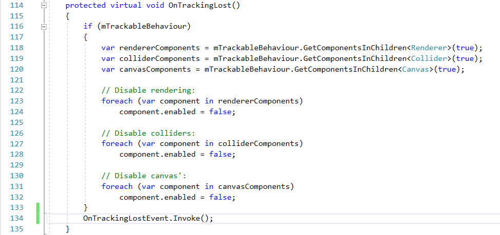 OnTrackingLost method updated